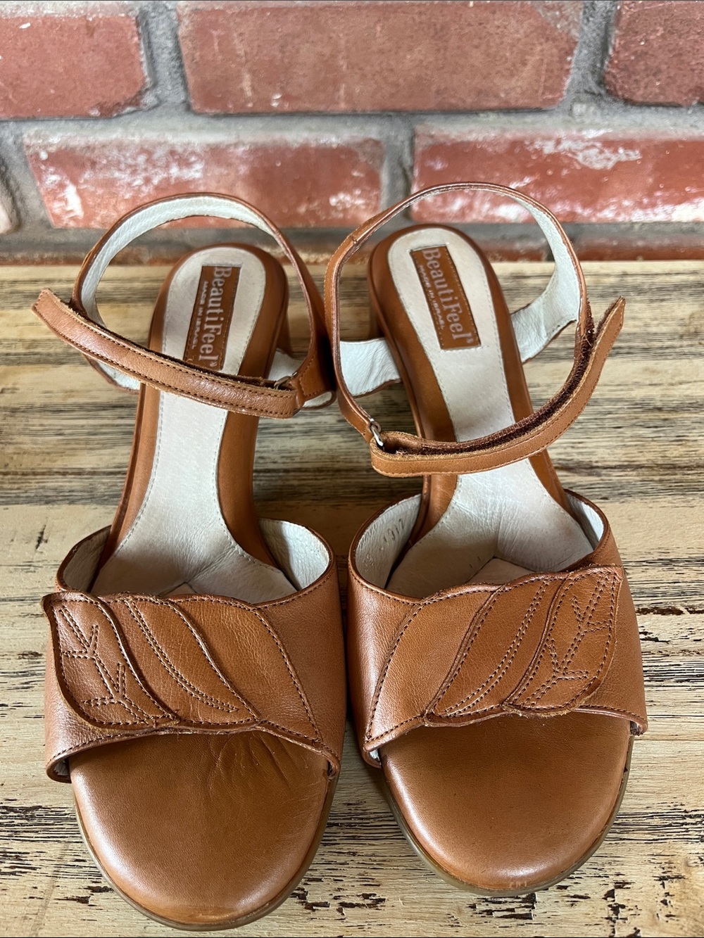 BeautiFeel Women's Cognac Leather Ankle-Strap Sandals